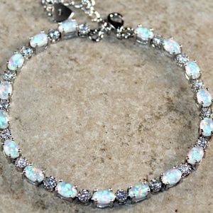 White Fire Opal Oval Silver Bracelet